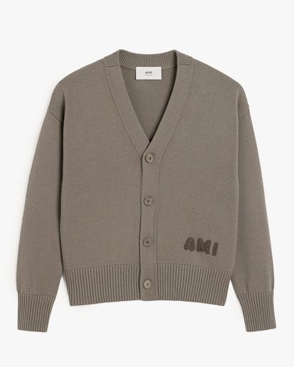 AMI Paris Embroidered Logo Cardigan Ash
