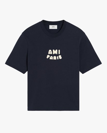 AMI Paris Embroidered Logo T-Shirt Navy Blue