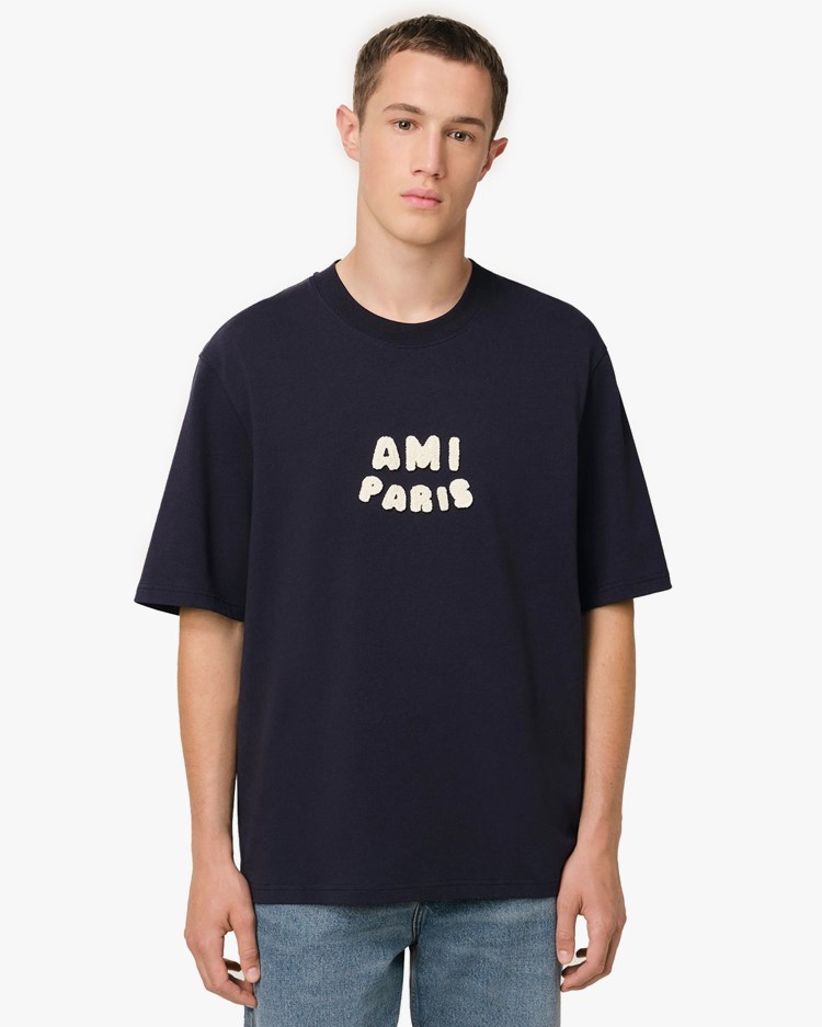 AMI Paris Embroidered Logo T-Shirt Navy Blue - Vallgatan 12