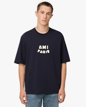 AMI Paris Embroidered Logo T-Shirt Navy Blue