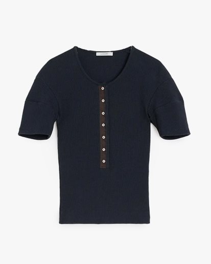 LEMAIRE Fitted Henley Top Jet Black