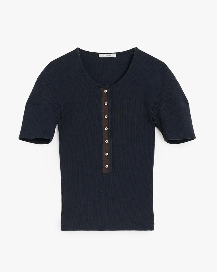 LEMAIRE Fitted Henley Top Jet Black
