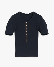 LEMAIRE Fitted Henley Top Jet Black