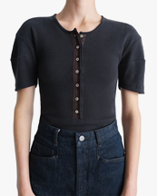 LEMAIRE Fitted Henley Top Jet Black