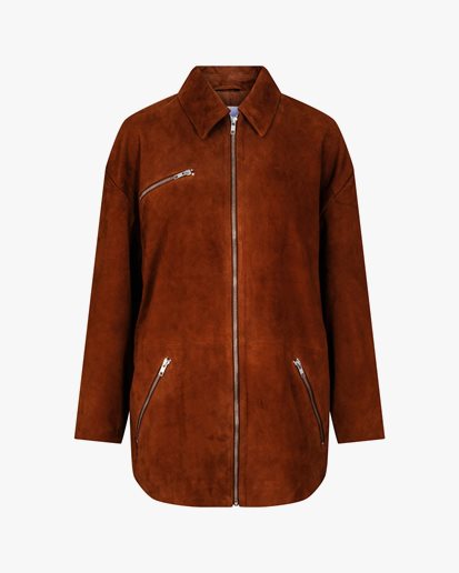ONE and OTHER Amber Suede Leather Jacket Cognac Brown