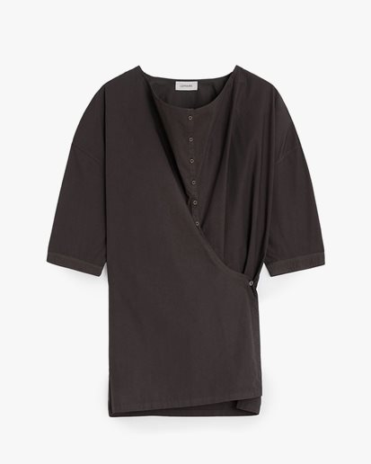 LEMAIRE Short Sleeve Twisted Cotton Shirt Dark Brown