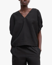 House of Dagmar Rouched V-Neck Top Black