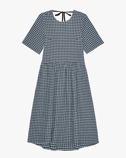 Ganni Seersucker Check Midi Dress Soft Chambray