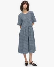 Ganni Seersucker Check Midi Dress Soft Chambray