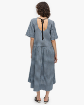 Ganni Seersucker Check Midi Dress Soft Chambray