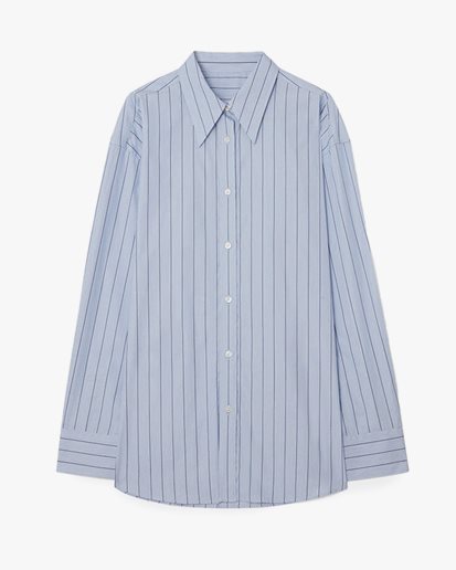 Teurn Studios Pointy Collar Poplin Shirt Blue Pinstripe