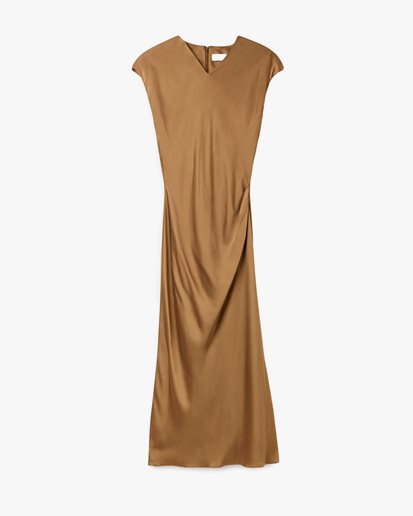 House of Dagmar Fluid V-Neck Dress Dull Gold