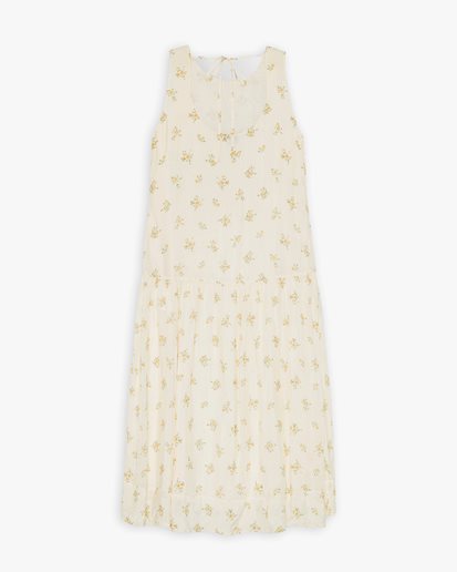 Ganni Printed Viscose Habotai Long Dress Antique White