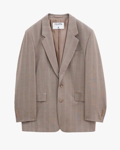 Filippa K Tailored Herringbone Blazer Khaki Beige