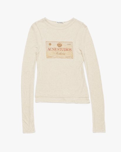 Acne Studios Double-Layer Printed Long Sleeve Top Ecru Beige