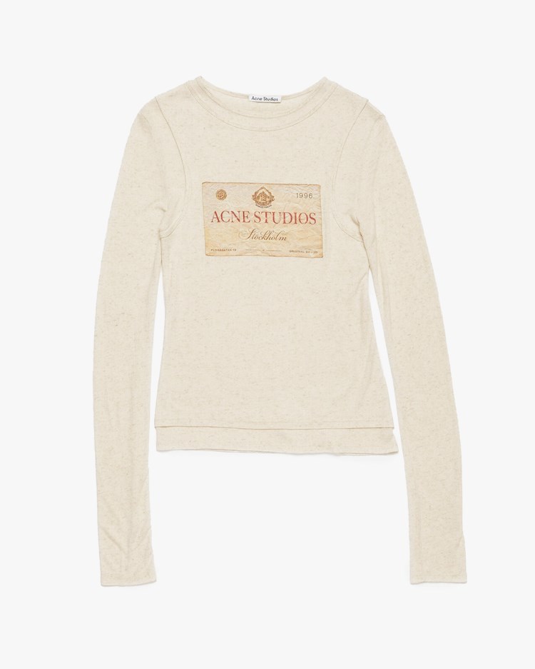 Acne Studios Double-Layer Printed Long Sleeve Top Ecru Beige