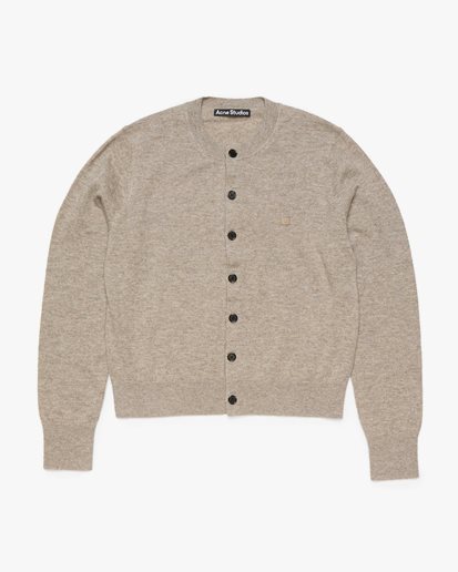 Acne Studios Face Crew Neck Wool Cardigan Greige Melange