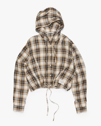 Acne Studios Hooded Checkered Flannel Shirt Beige/Black