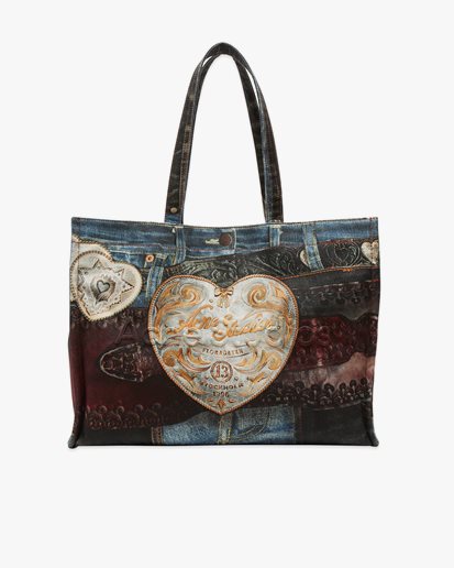 Acne Studios Printed Denim Logo Tote Bag Blue/Black