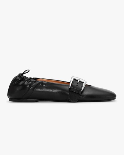 Ganni Butterfly Strap Ballerina Crinkle Black