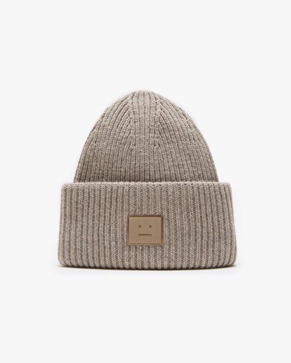 Acne Studios Large Face Logo Beanie Greige Melange