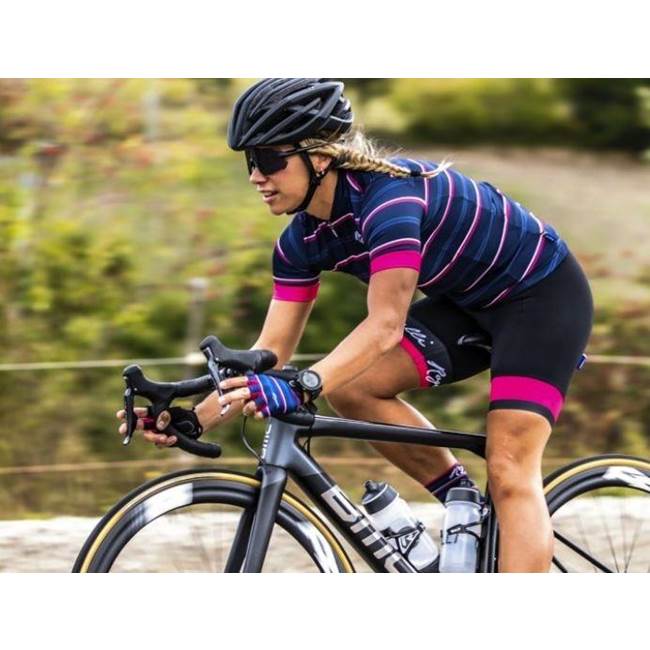Rogelli Stripe SS W Kortärmad Cykeltröja Dam Blue Pink