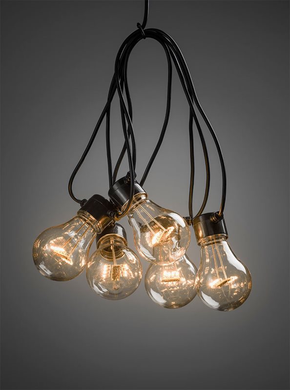 Konstsmide Ljusslinga E27 5 amber LED-lampor m timer 6h 4xAA. Batteridriven. 2372-800