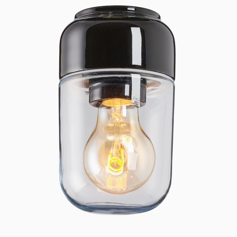 Ifö Electric Ohm 100 bastu höjd 170 mm svart klarglas IP44 E27 40W tak-/väggmontage