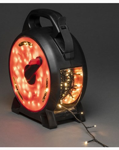 Konstsmide Kabeltromme, 600 varmhvit LED, svart myk kabel. 30V / IP44