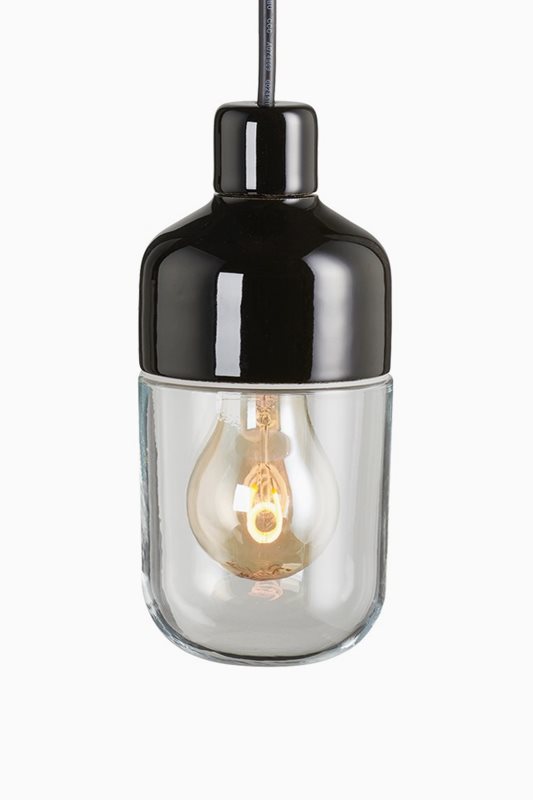 Ifö Electric Ohm Pendel Outdoor 100 höjd 215 mm, svart klarglas 3m svart gummikabel med stickpropp, IP44, E27, 40W