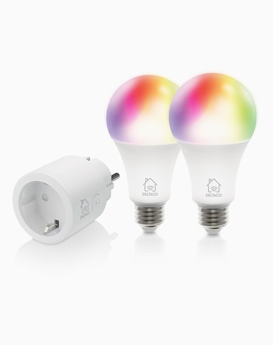 Deltaco Smart Home startkit, smart plug och 2 st RGB LED-lampor