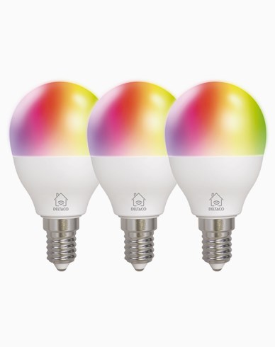 Deltaco Smart Home RGB-pærer E14 G45, 5W, miniglobe, 3-pk