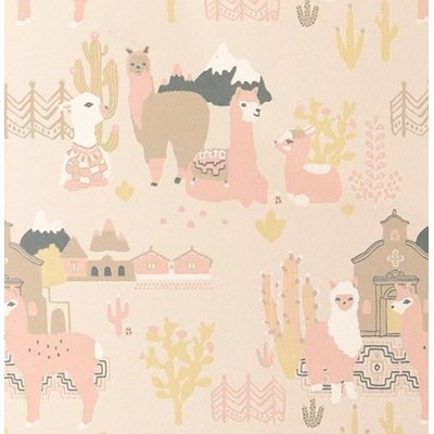 Majvillan Tapet Lama Village Light Sunny pink