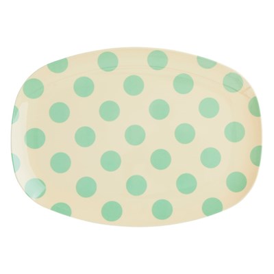 Rice Tallrik Oval Green Dot