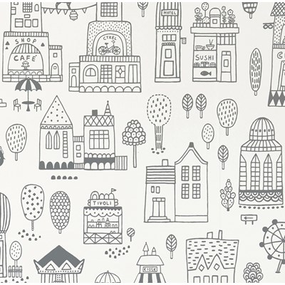 Majvillan Tapet Small Town Soft Black