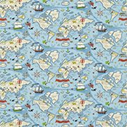 Sanderson Tyg Treasure Map Sea Blue