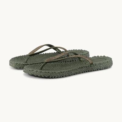 Ilse Jacobsen Flip Flops Army w Glitter
