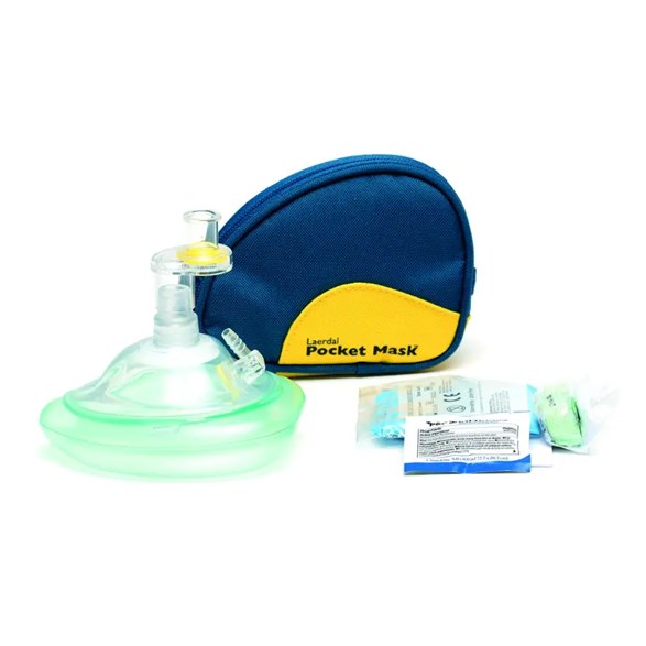 Pocketmask, O², Laerdal i blå mjukväska, ventil/filter - UTGÅTT. Ersätts av 8301002100 (10-pack)