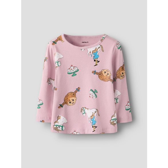Name it Pippi Långstrump Ribbad Topp 92-116 Rosa