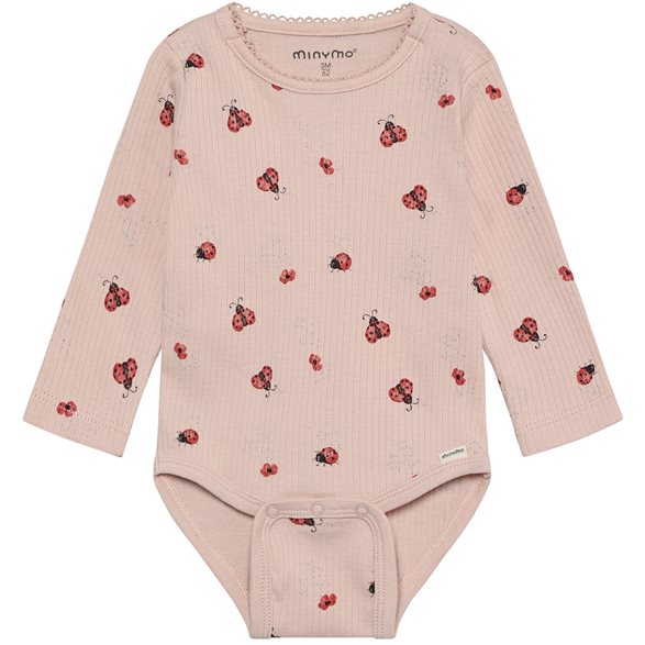 Minymo Ribbad Body 50-80 Rosa Nyckelpigor