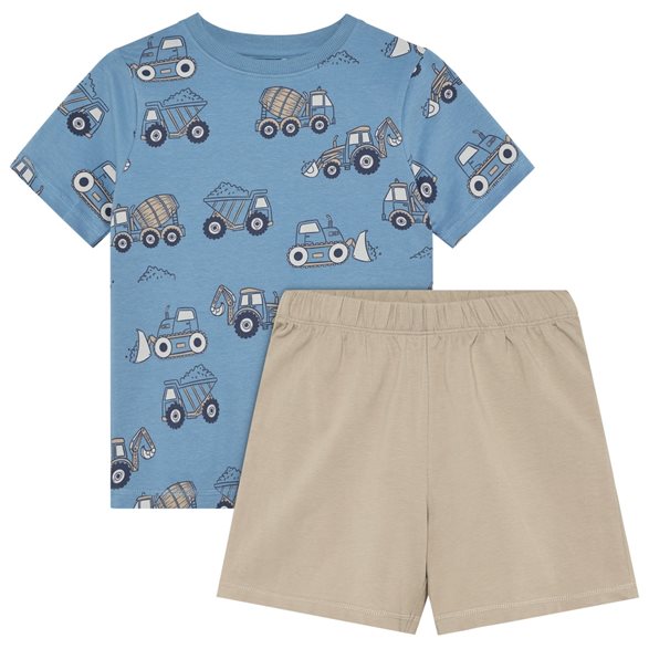 Minymo Tvådelad Pyjamas Kort 86-116 Blå Arbetsfordon