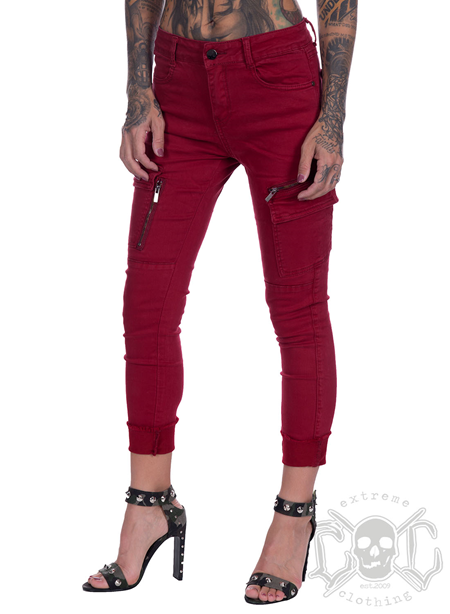 eXc Red Zipped Cargo Pants
