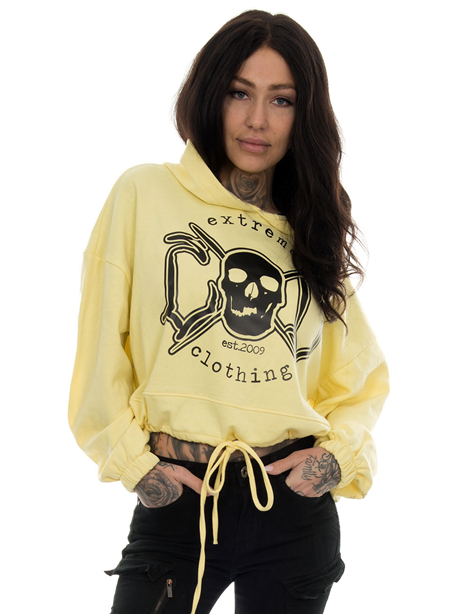 eXc Skull Cropped Oversize Hoodie, Yellow