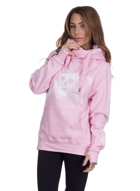 eXc E A F Cross Neck Hoodie, Pink/White
