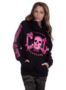eXc E A F Cross Neck Hoodie, Black/Pink