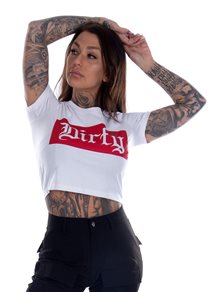 Dirty Cropped Top, White N Red