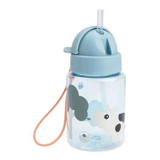 Done by Deer sugrörsflaska Tiny Farm 280 ml, blue