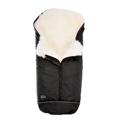 Bozz åkpåse lammskinn, svart melange/vit långhårig