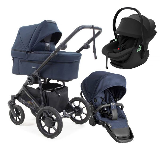 Emmaljunga Super Sonic duovagn + Thule Maple babyskydd