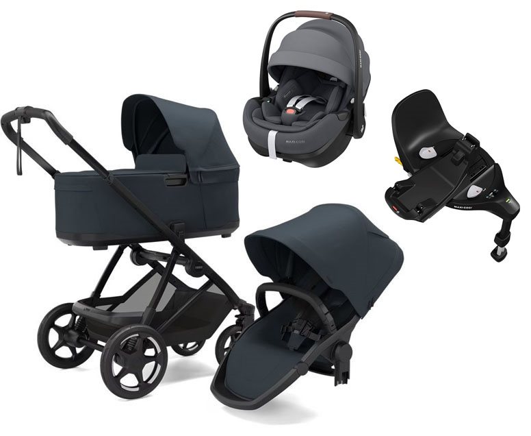 Thule Charm 2-in-1 duovagn + Maxi-Cosi Pebble 360 Pro 2 babyskydd + isofixbas